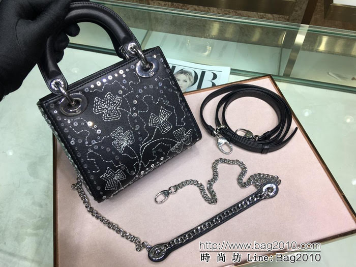 DIOR迪奧 Lady Dior mini刺繡 幸運草 光滑小牛皮 袖珍手提包 M0505  zdo1121